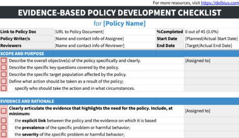 Partial screenshot of Del Harvey's Evidence-based Policy Development Checklist